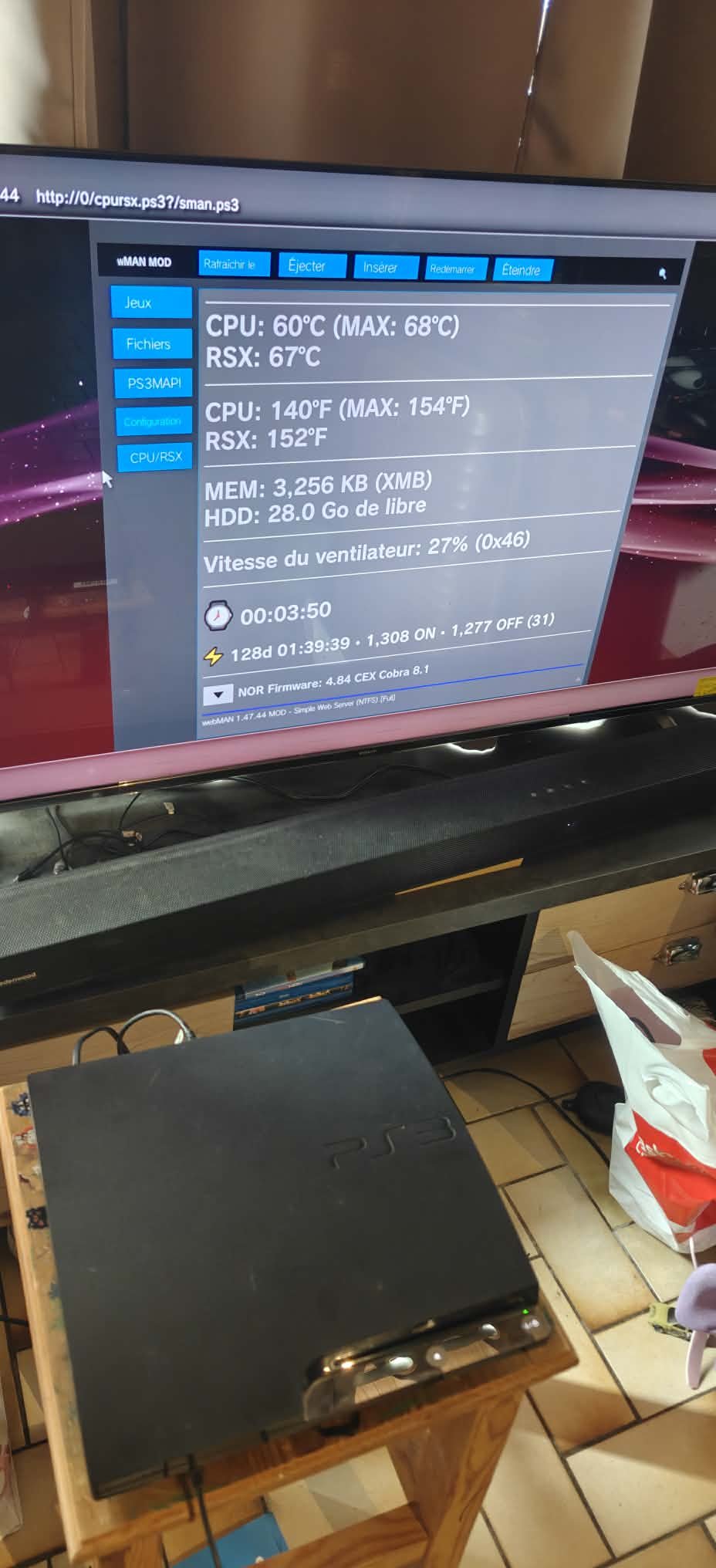 Console PlayStation 3 Slim Noire + CFW Cobra (HEN Permanent)